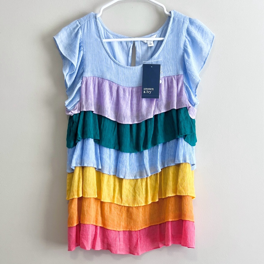 NWT Crown & Ivy Rainbow Tiered Ruffle Blouse